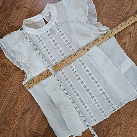 Club Monaco Ruffle Front Top, S, White - Picture 2 of 11